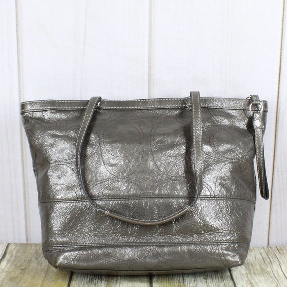 COACH Signature Patent Leather Tote Shoulder Bag - Picture 4 of 12